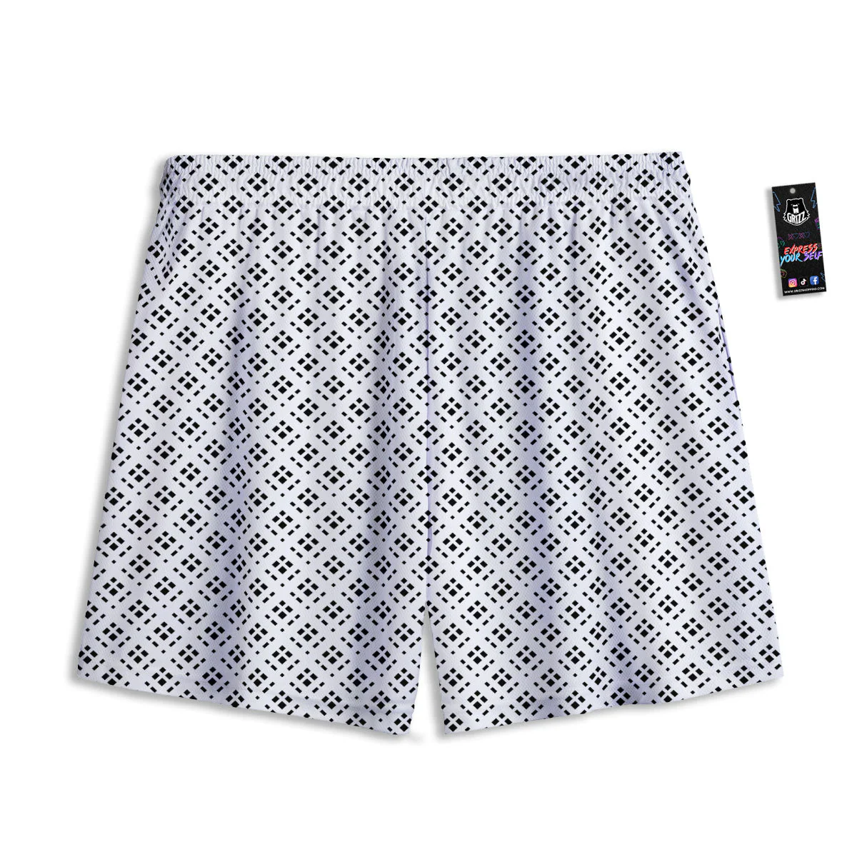 Pixel White And Black Print Pattern Mesh Shorts - Image 2