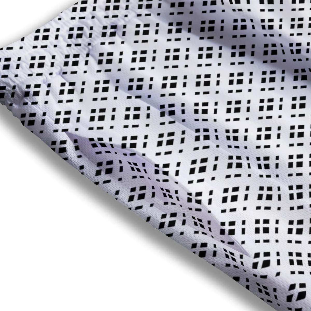 Pixel White And Black Print Pattern Mesh Shorts - Image 3