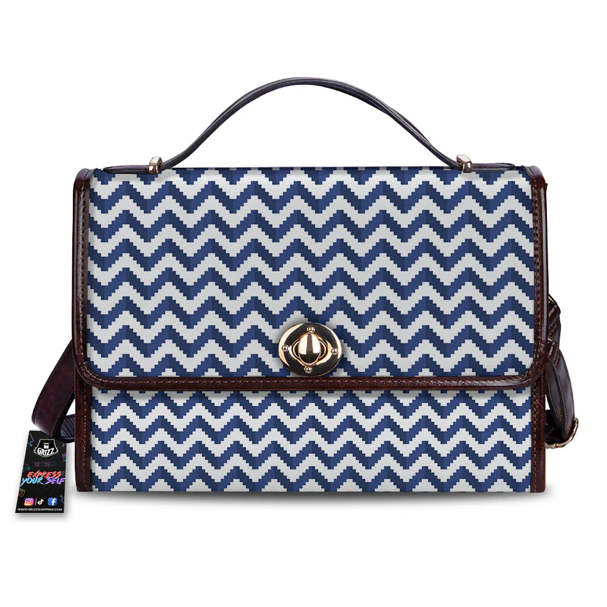 Pixel Zigzag Print Pattern Women's Satchel Bag