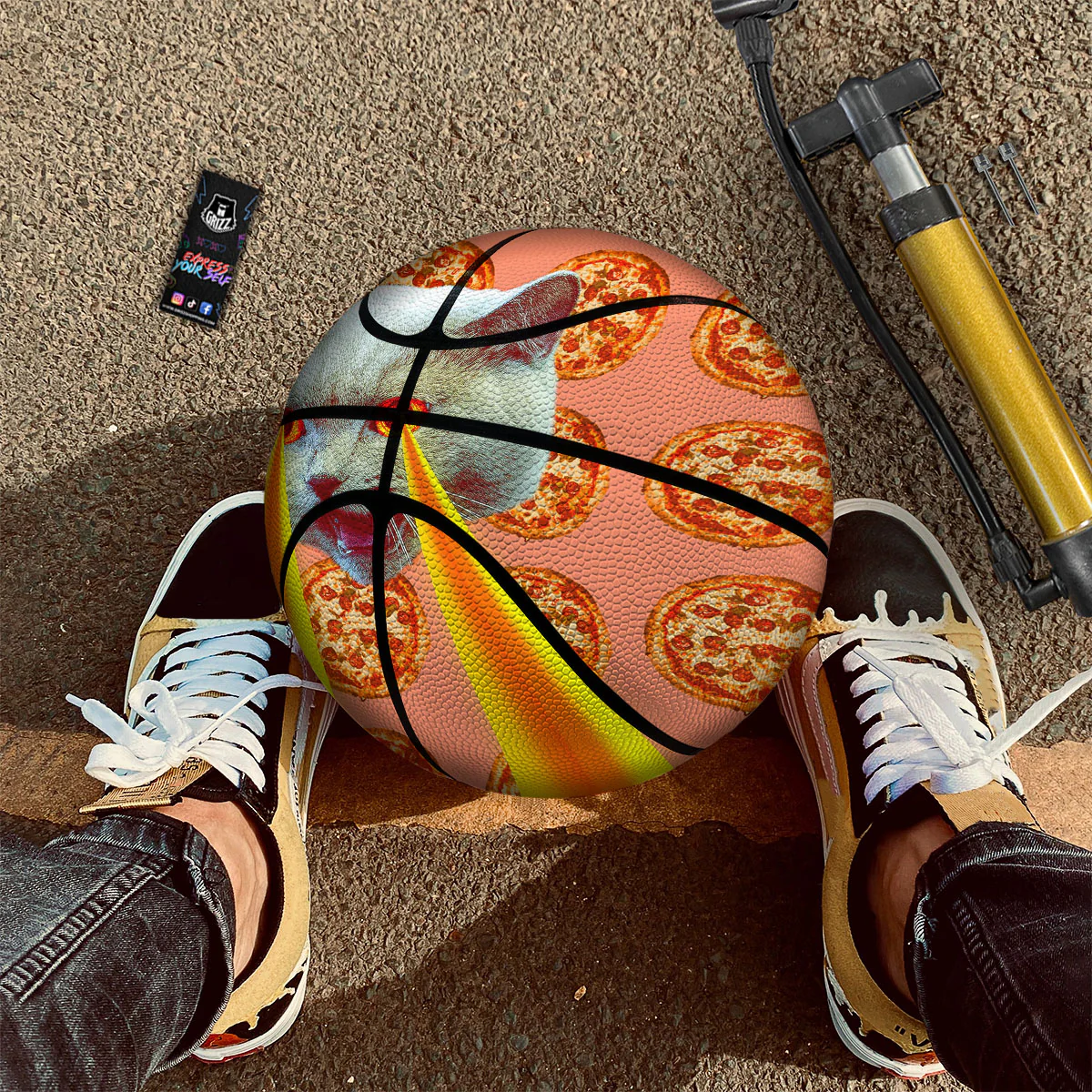 Pizza And Cat Print Basketball - Image 2