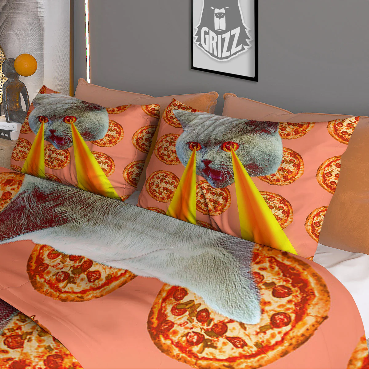 Pizza And Cat Print Duvet Cover Bedding Set - Image 3