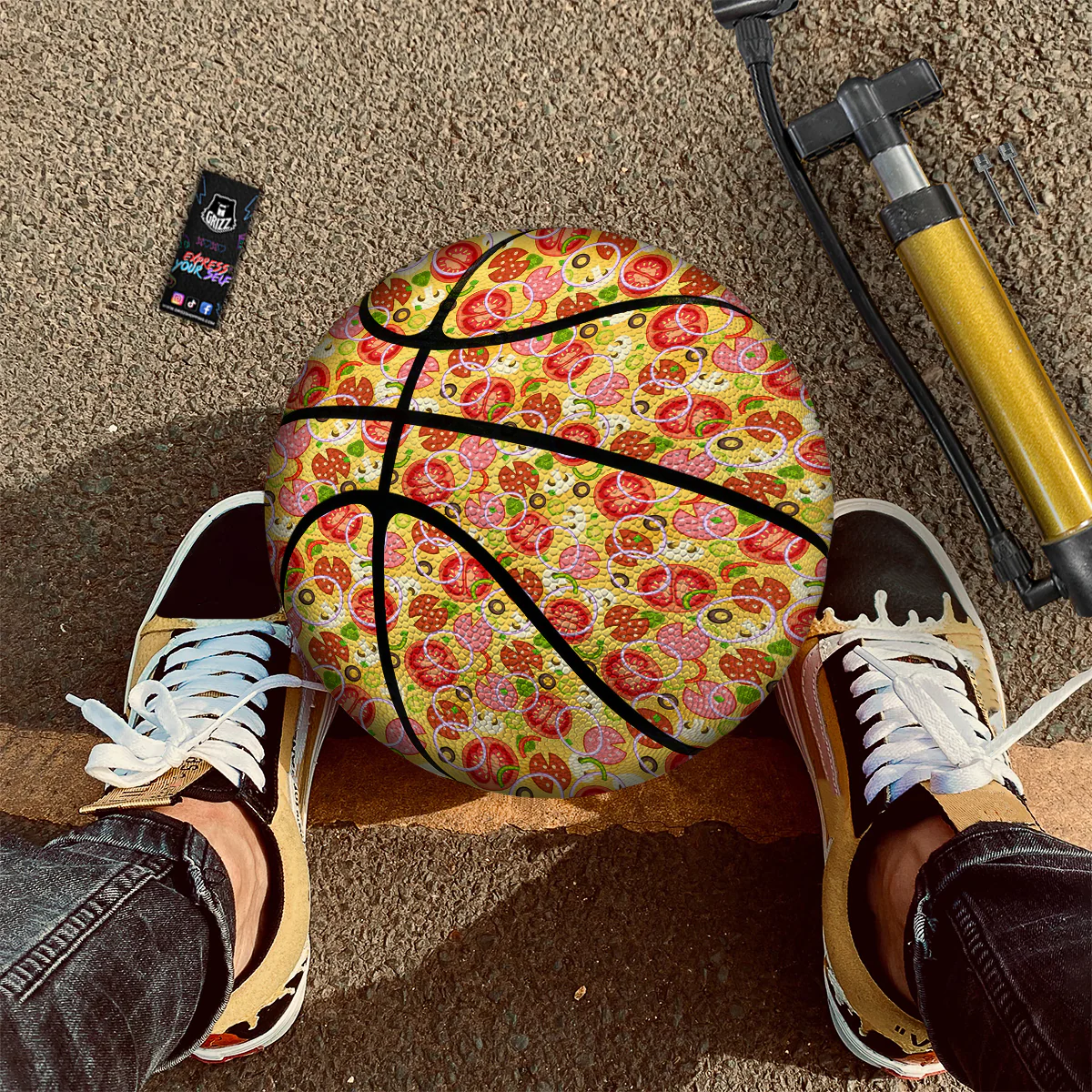 Pizza And Different Ingredients Print Pattern Basketball - Image 2