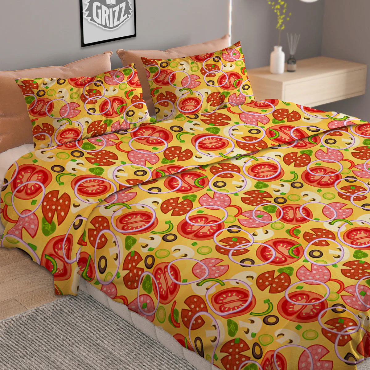 Pizza And Different Ingredients Print Pattern Duvet Cover Bedding Set - Image 2