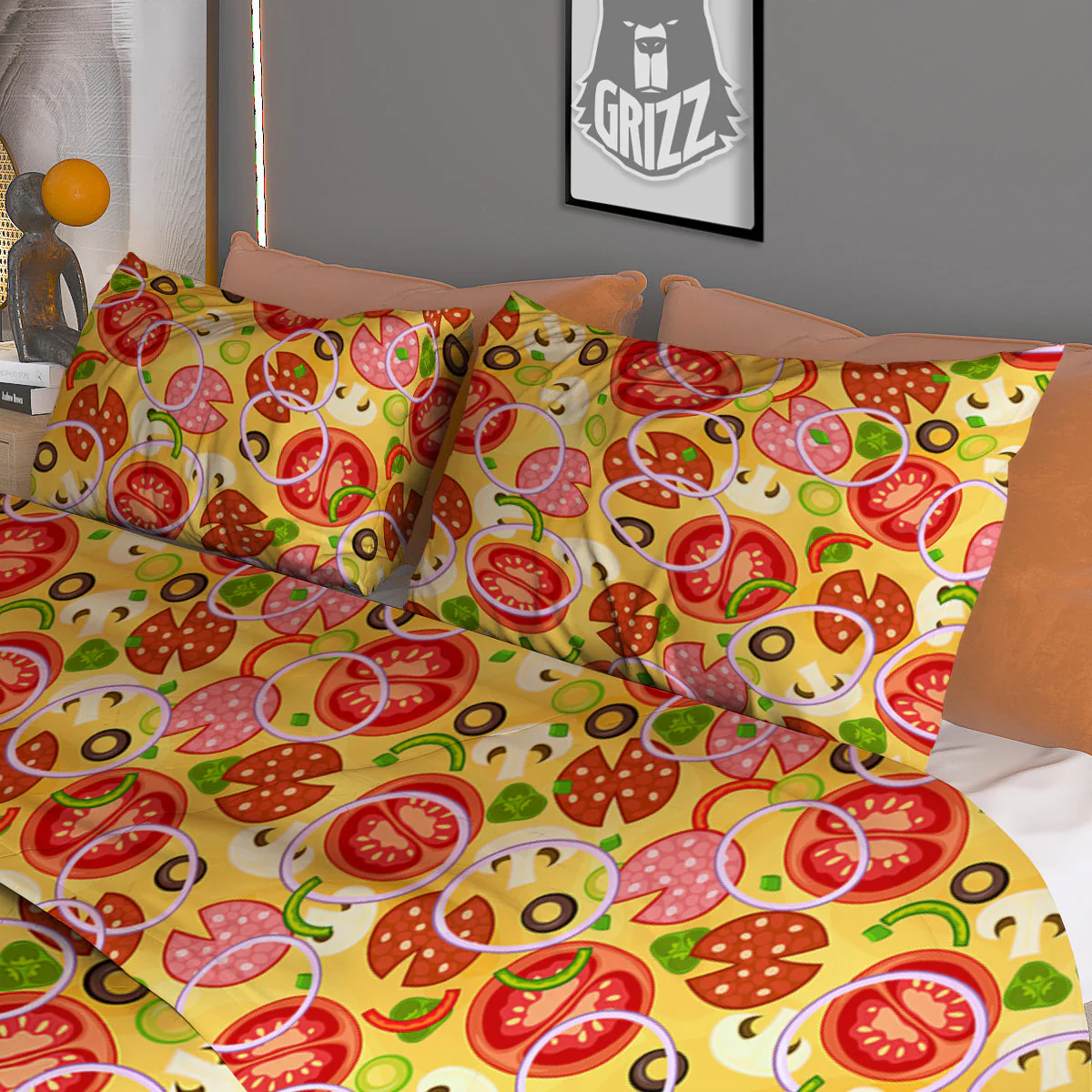Pizza And Different Ingredients Print Pattern Duvet Cover Bedding Set - Image 3