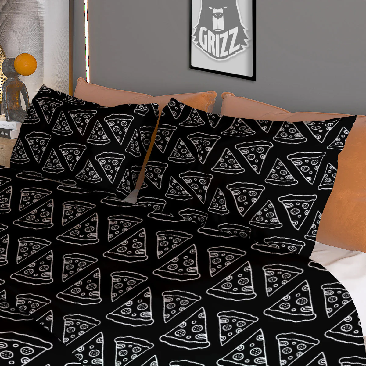 Pizza Black Print Pattern Duvet Cover Bedding Set - Image 3