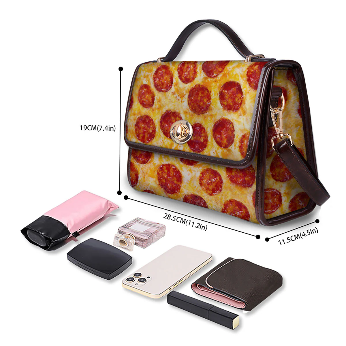 Pizza Pepperoni Print Women's Satchel Bag - Image 4