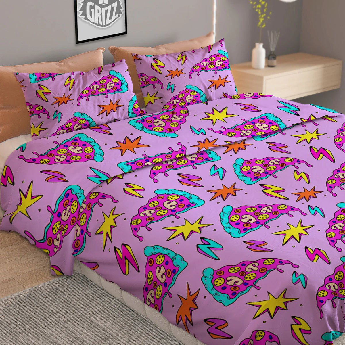 Pizza Psychedelic Print Pattern Duvet Cover Bedding Set - Image 2