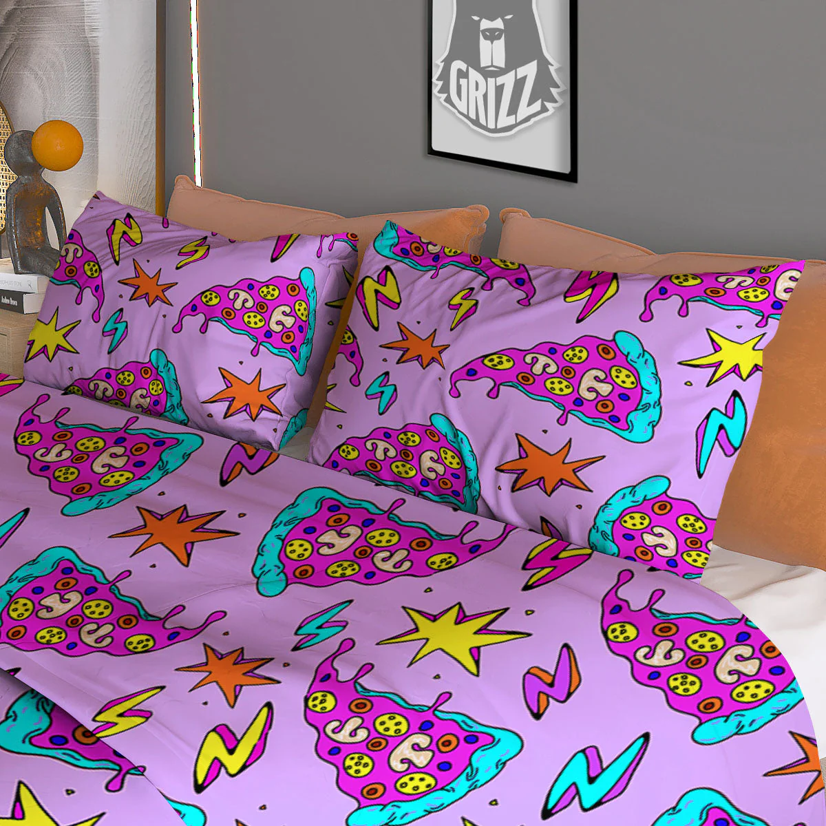 Pizza Psychedelic Print Pattern Duvet Cover Bedding Set - Image 3