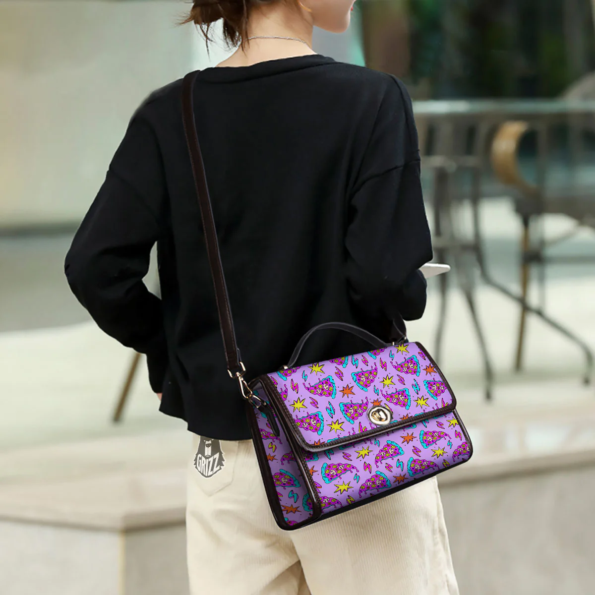 Pizza Psychedelic Print Pattern Women's Satchel Bag - Image 3