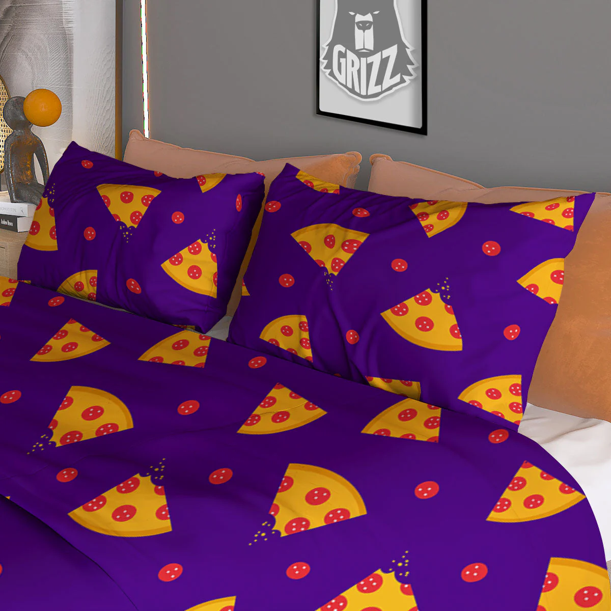 Pizza Purple Print Pattern Duvet Cover Bedding Set - Image 3