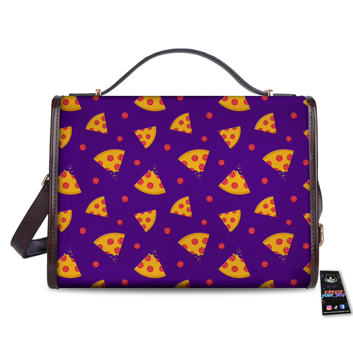 Pizza Purple Print Pattern Women's Satchel Bag - Image 2