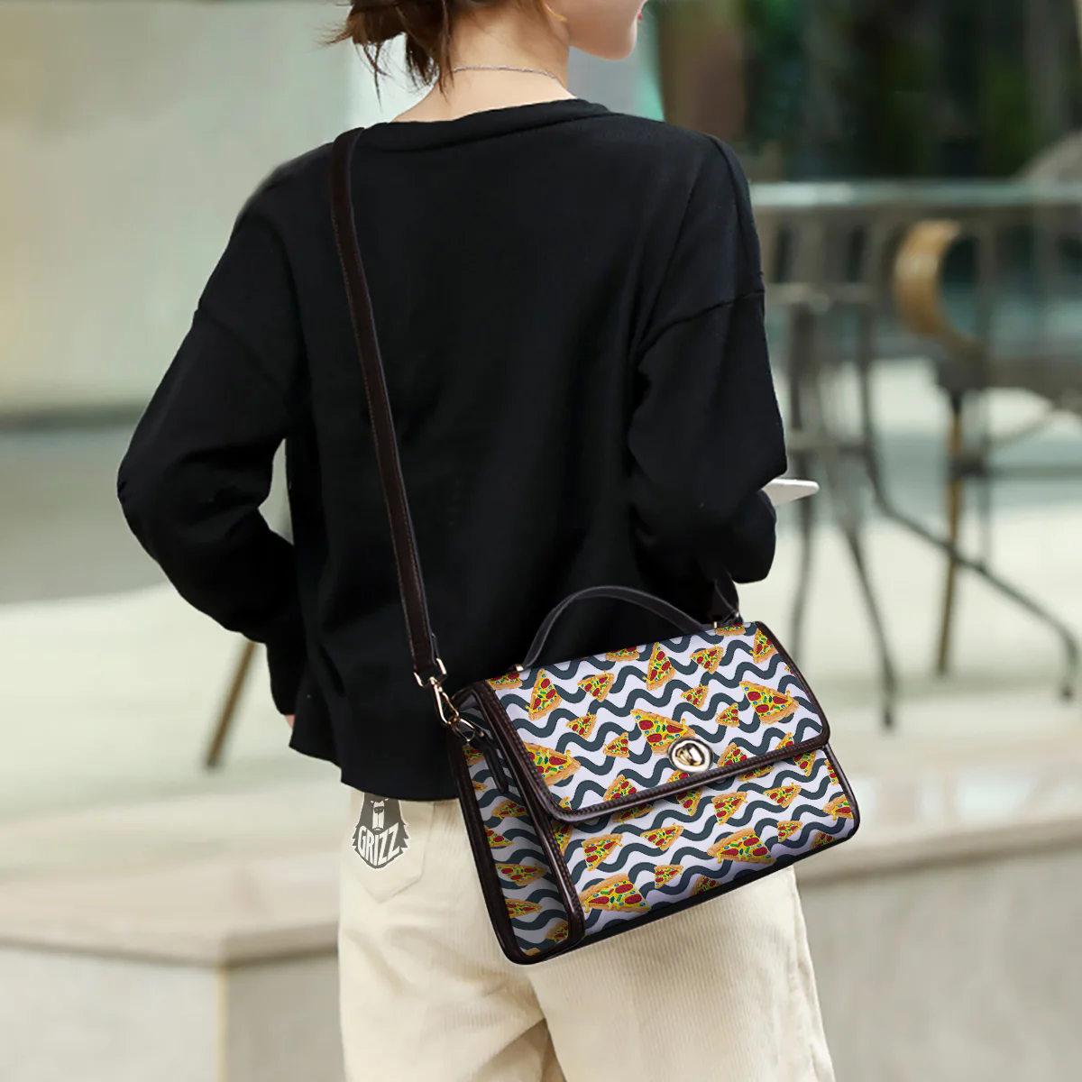 Pizza Zigzag Print Pattern Women's Satchel Bag - Image 3