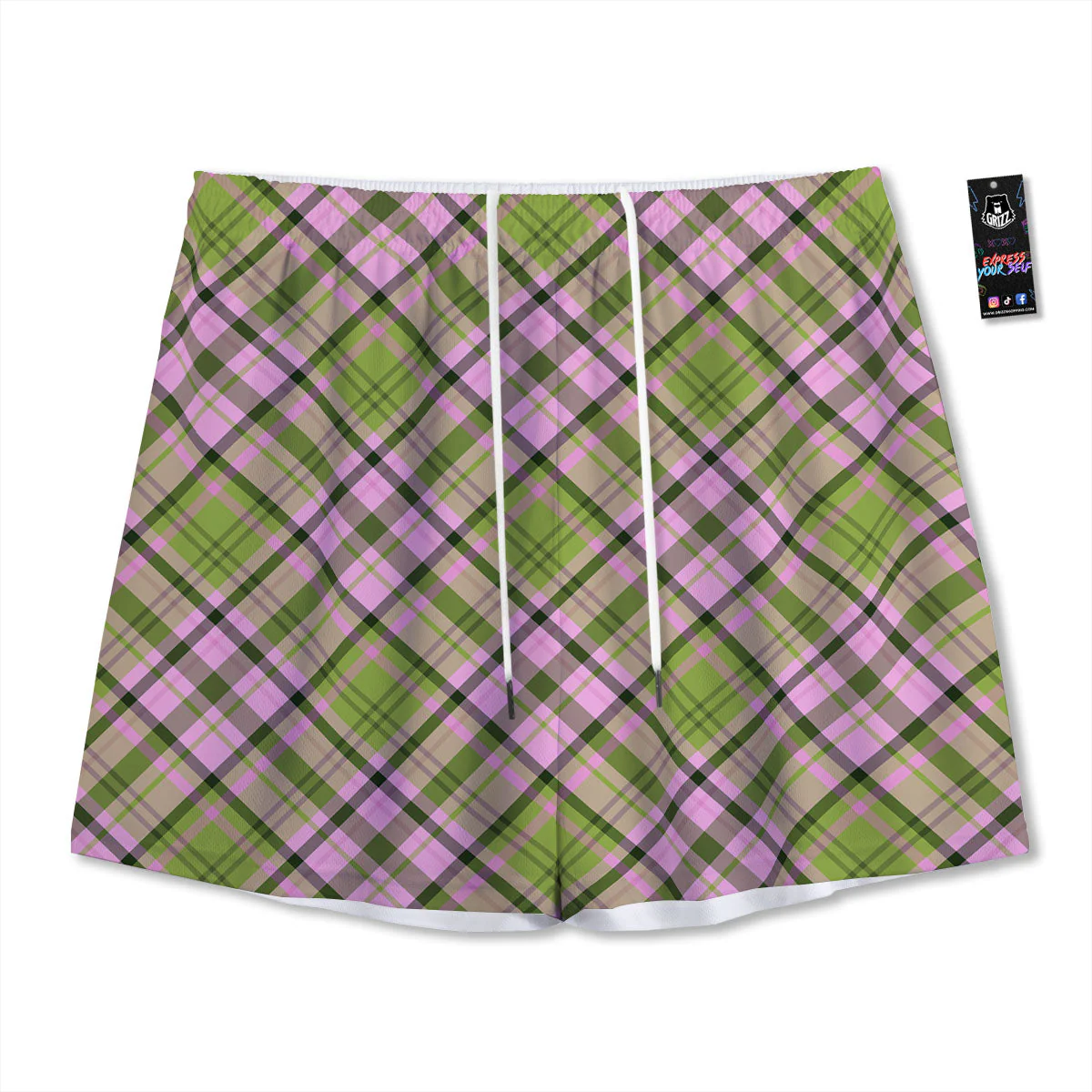 Plaid Green And Pink Print Pattern Mesh Shorts