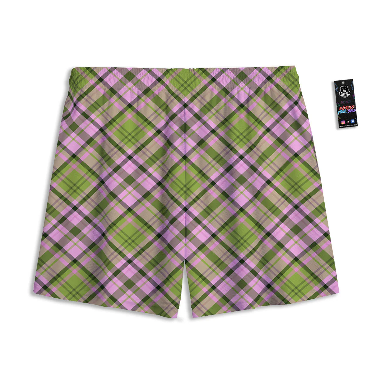 Plaid Green And Pink Print Pattern Mesh Shorts - Image 2