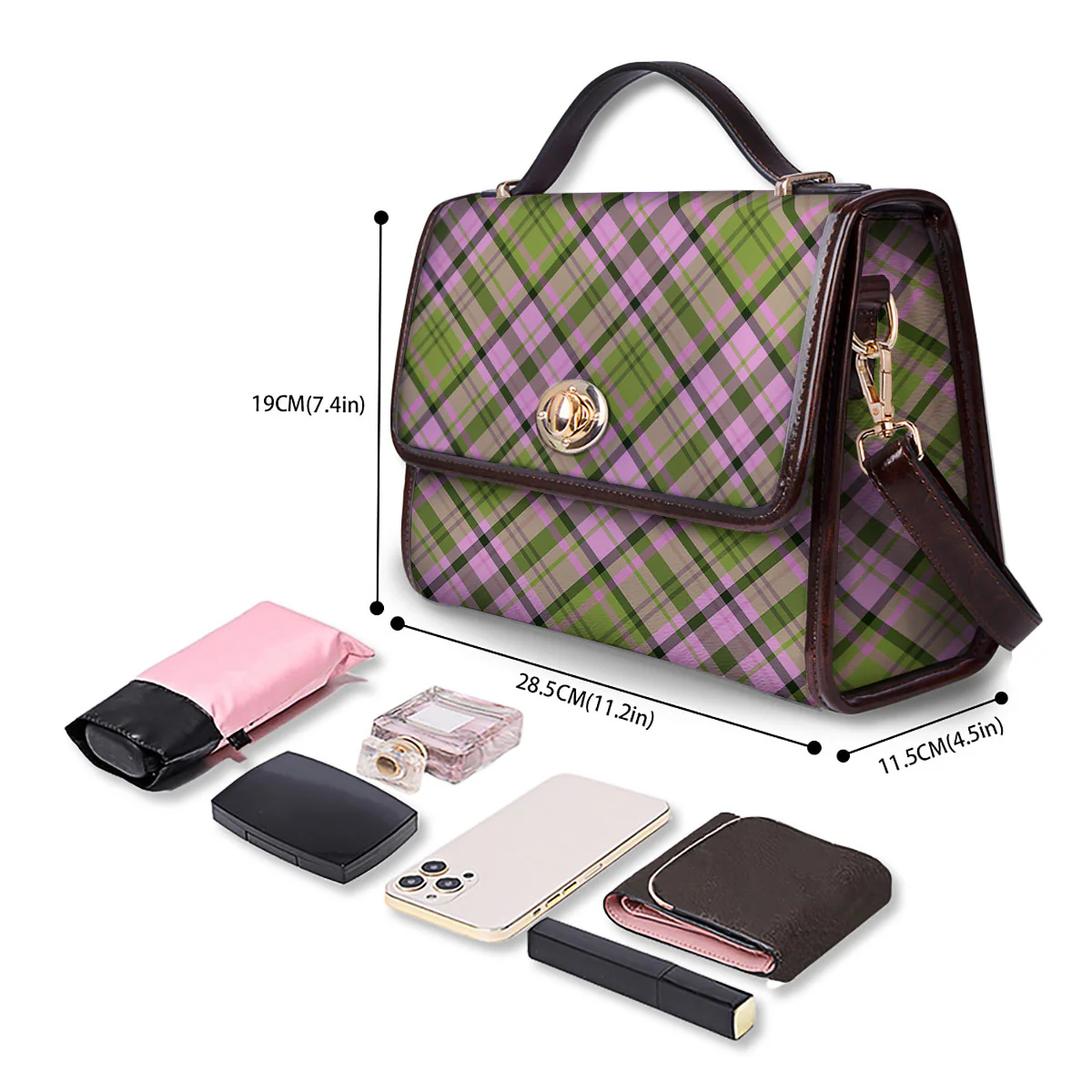 Plaid Green And Pink Print Pattern Women's Satchel Bag - Image 4