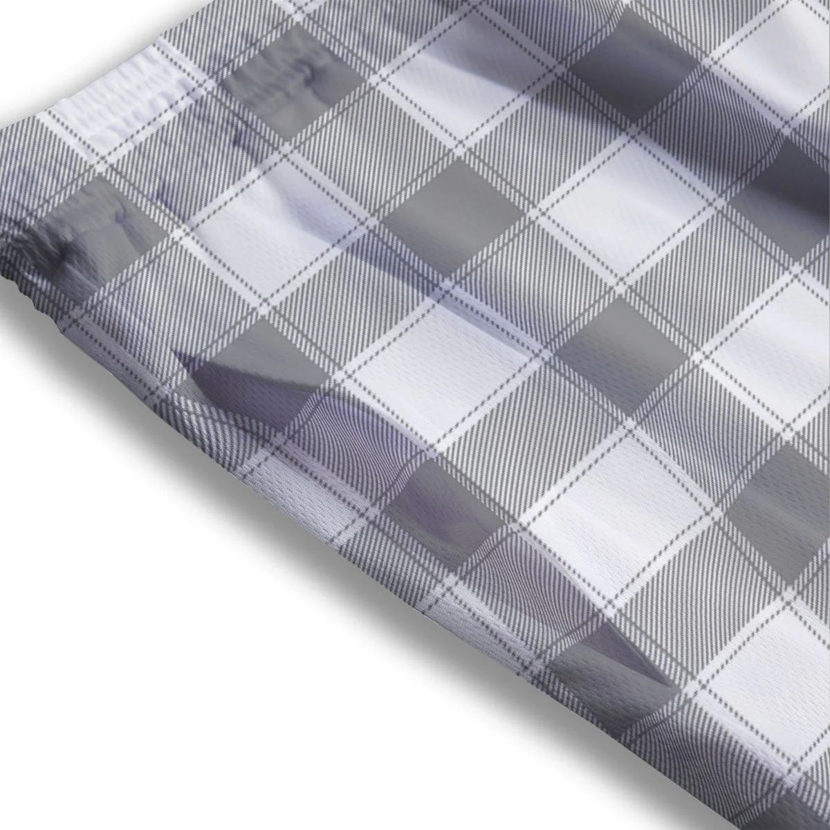 Plaid Grey And White Print Pattern Mesh Shorts - Image 3