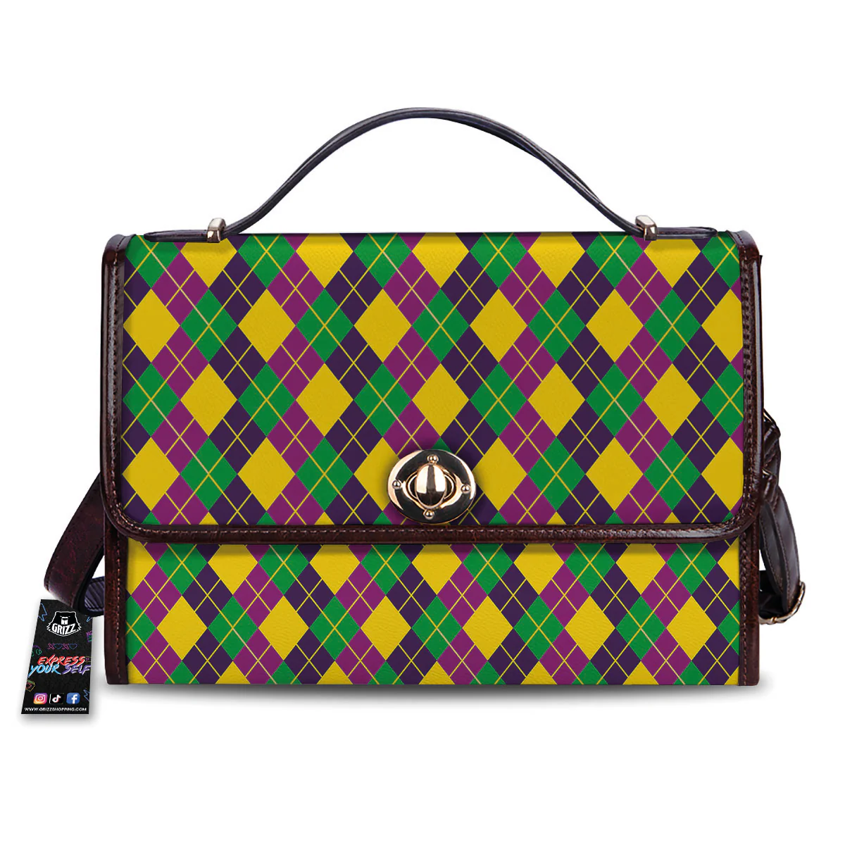 Plaid Mardi Gras Print Pattern Women's Satchel Bag