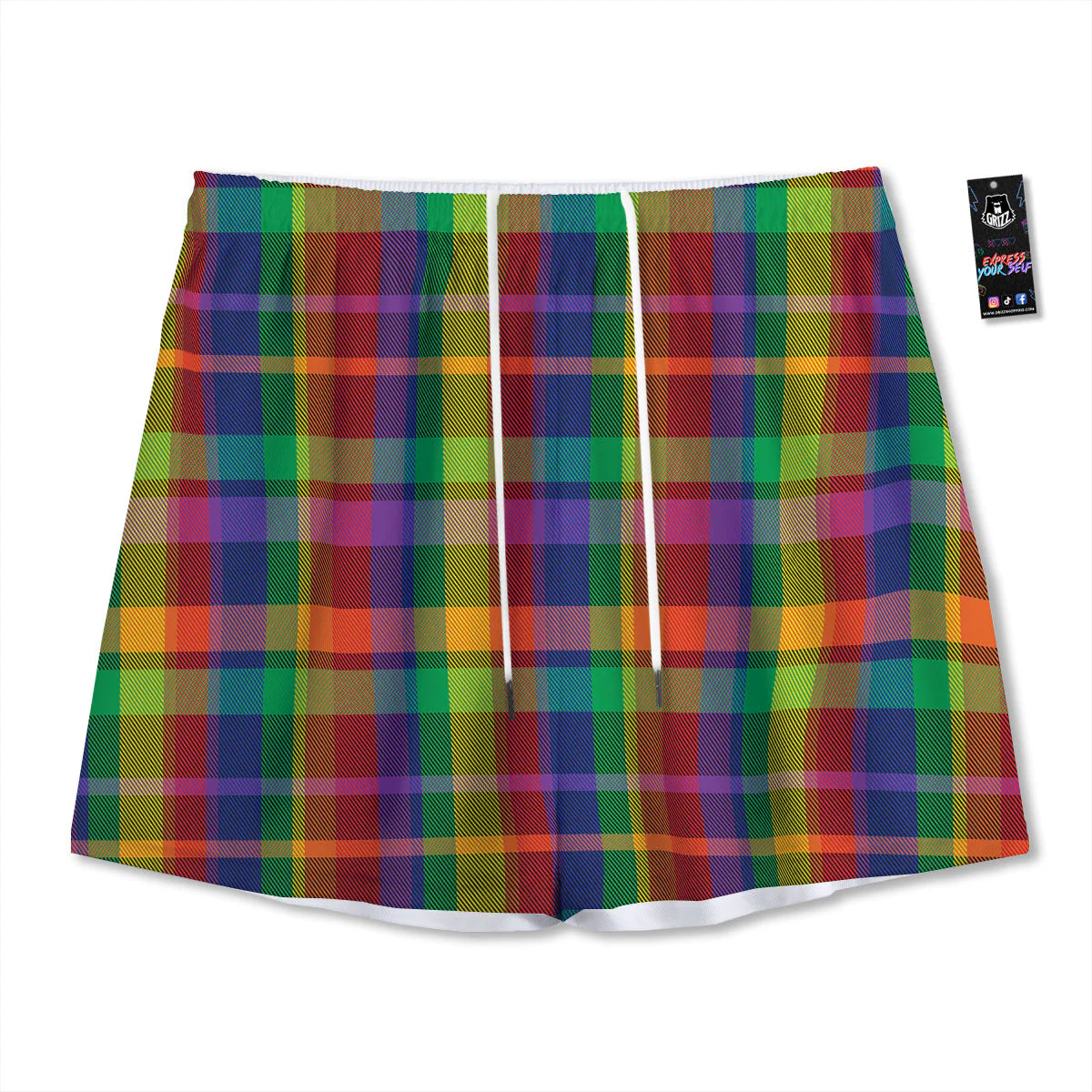 Plaid Rainbow Print Pattern Mesh Shorts