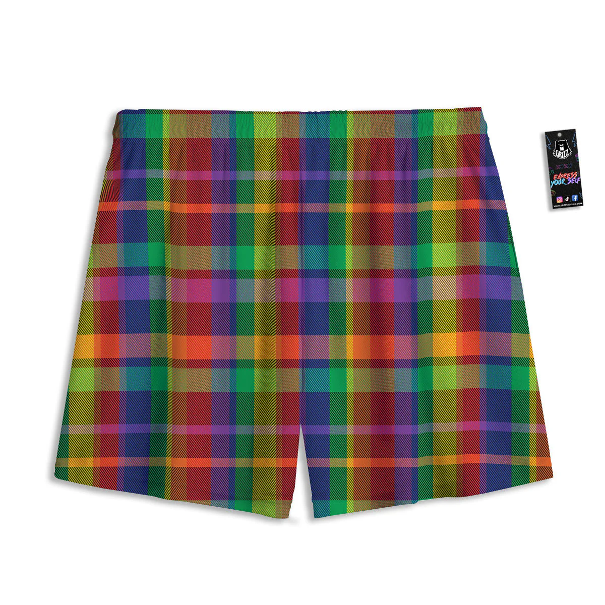 Plaid Rainbow Print Pattern Mesh Shorts - Image 2