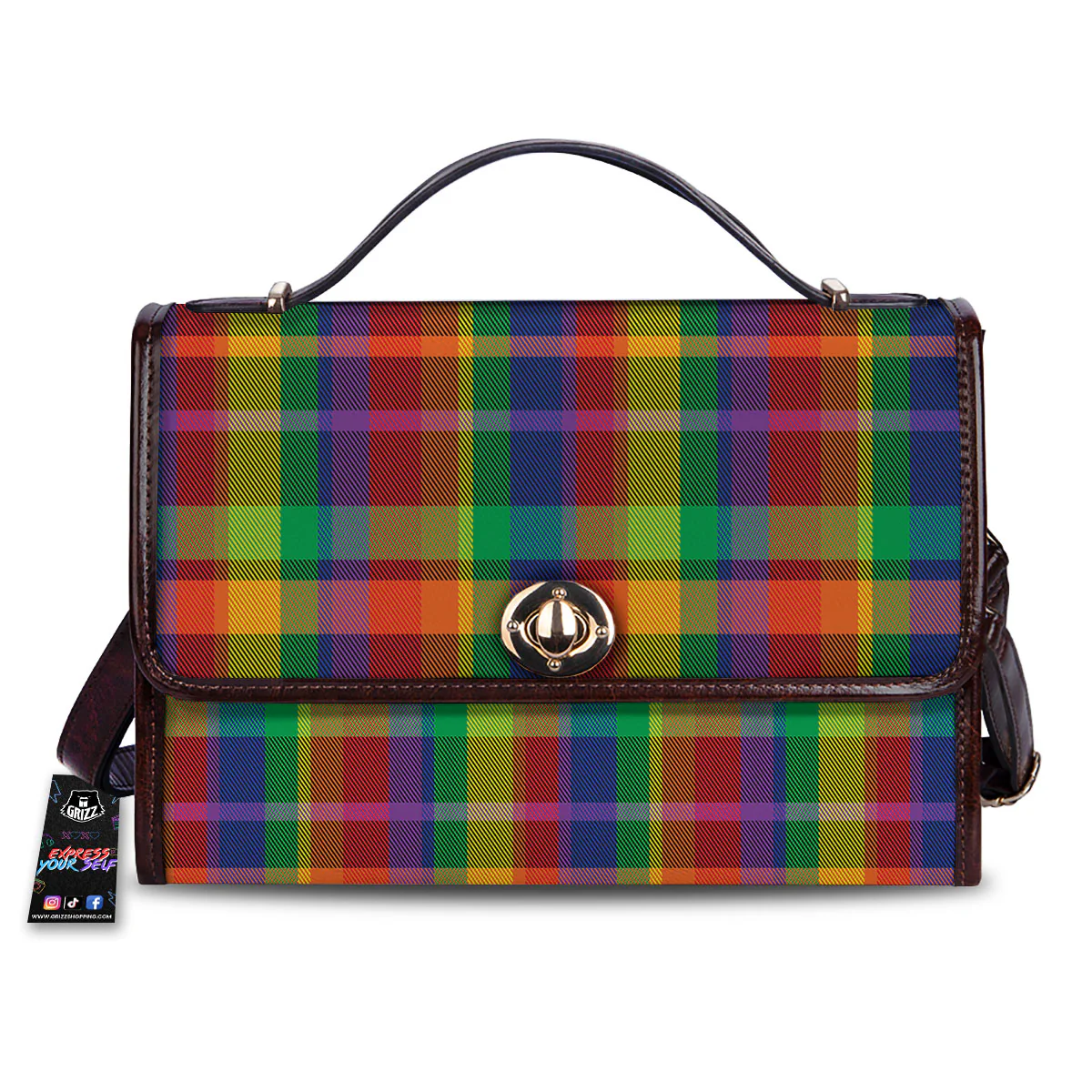 Plaid Rainbow Print Pattern Women's Satchel Bag