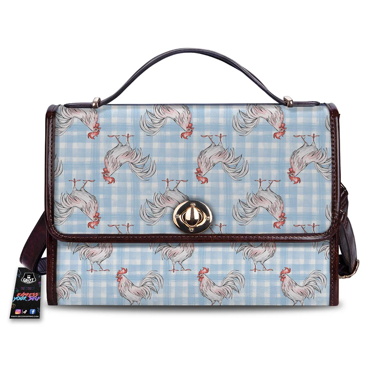 Plaid Rooster Print Pattern Women's Satchel Bag