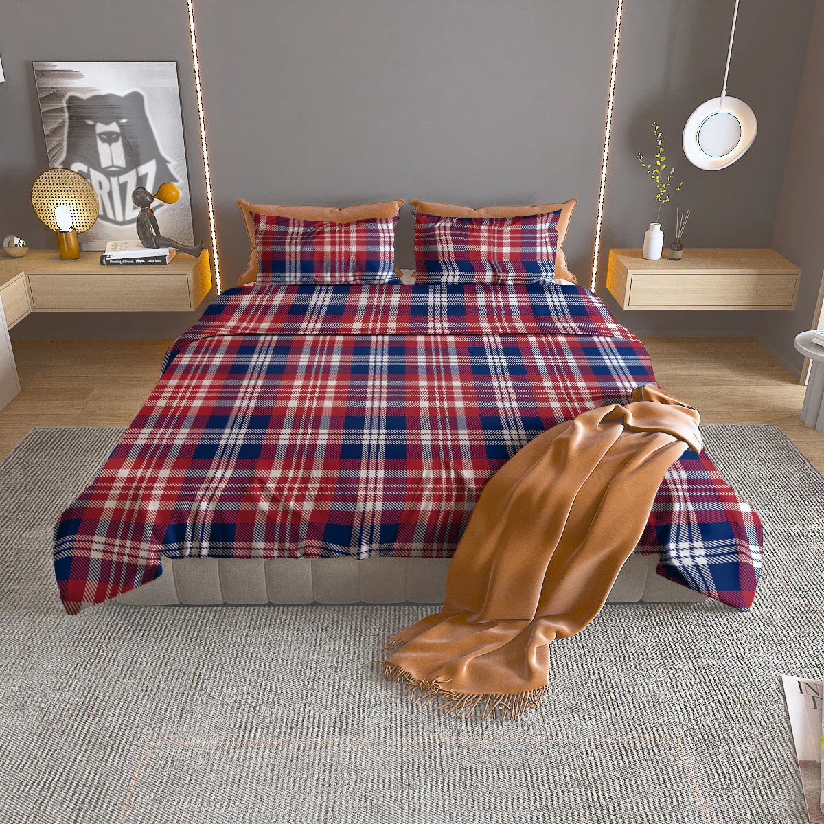 Plaid USA Print Pattern Duvet Cover Bedding Set