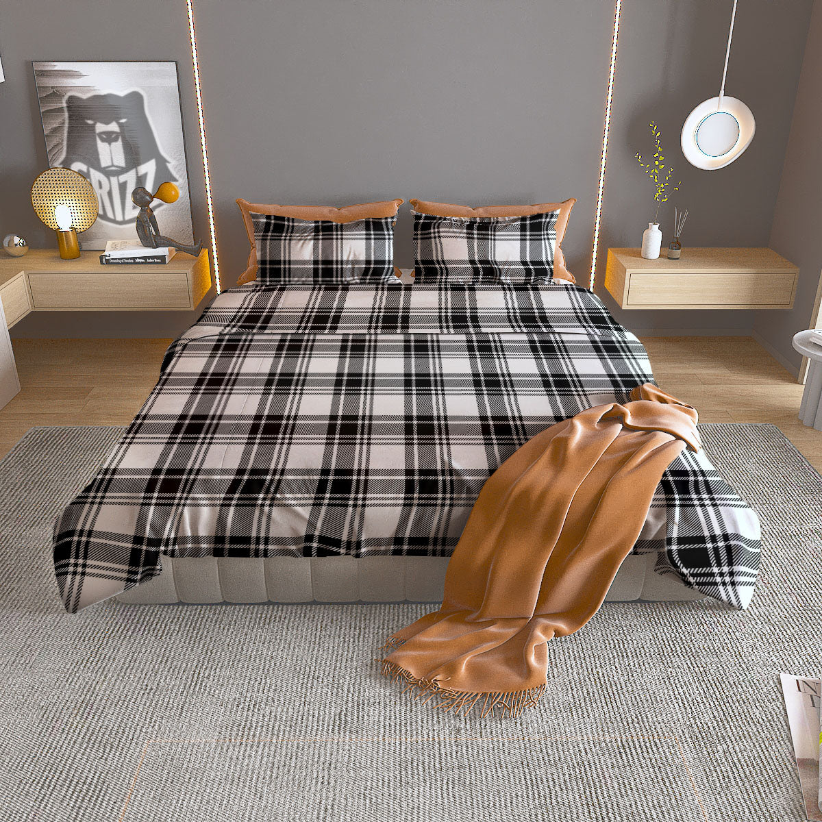 Plaid White And Black Print Pattern Duvet Cover Bedding Set