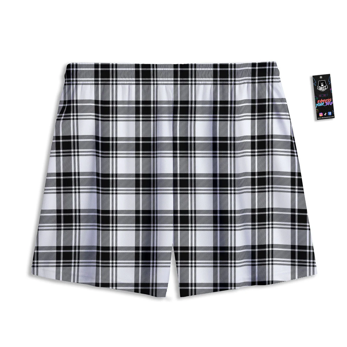 Plaid White And Black Print Pattern Mesh Shorts - Image 2