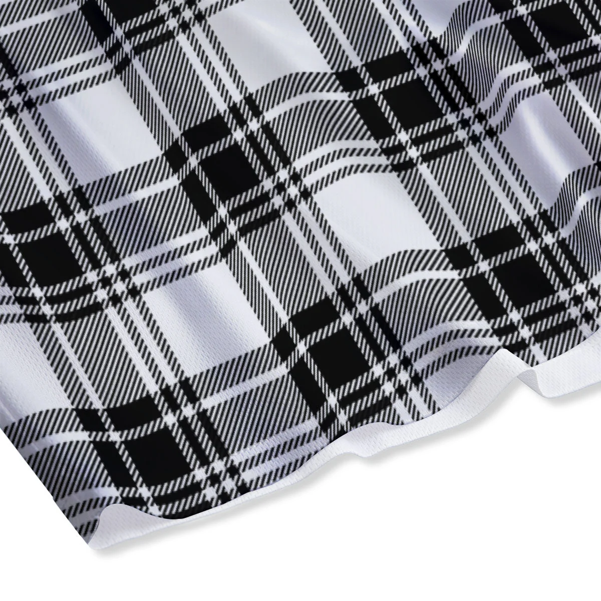 Plaid White And Black Print Pattern Mesh Shorts - Image 4