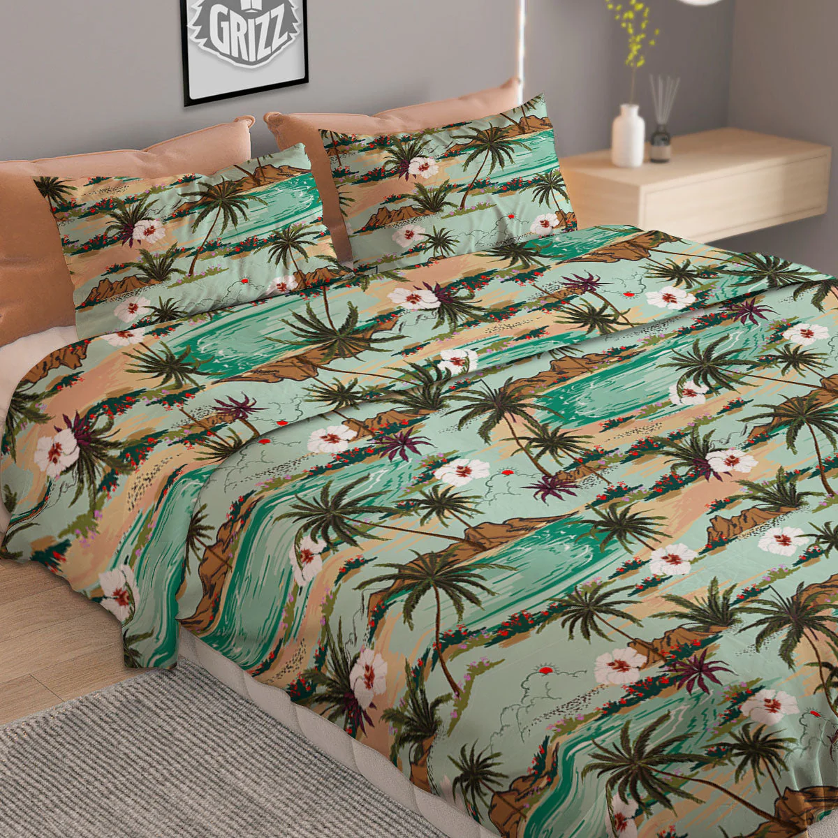 Plam Tree Beach Summer Print Pattern Duvet Cover Bedding Set - Image 2