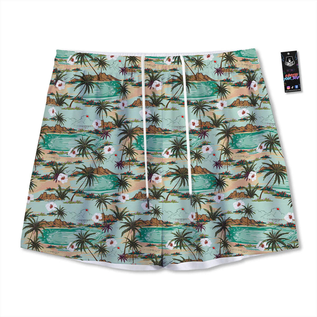 Plam Tree Beach Summer Print Pattern Mesh Shorts