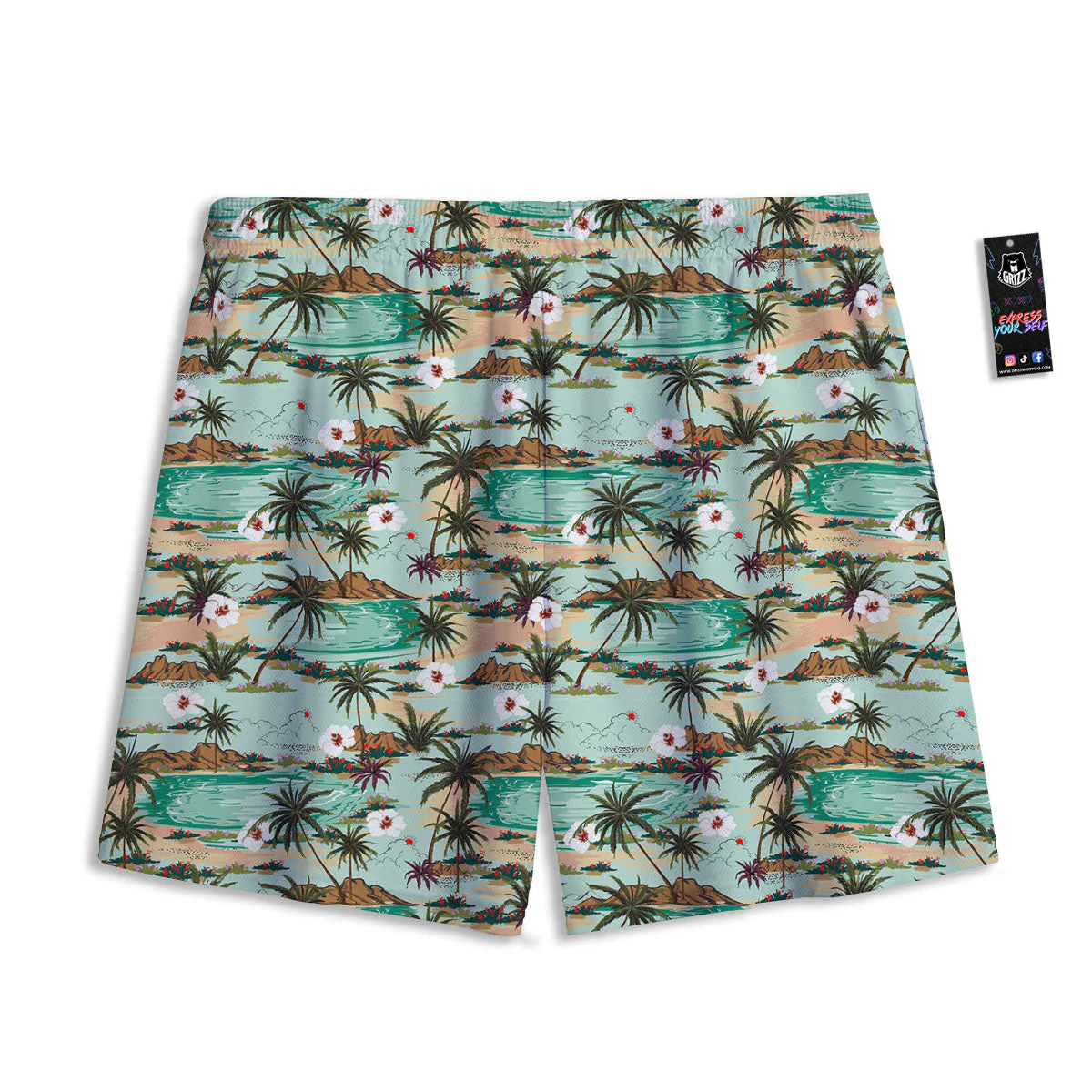Plam Tree Beach Summer Print Pattern Mesh Shorts - Image 2