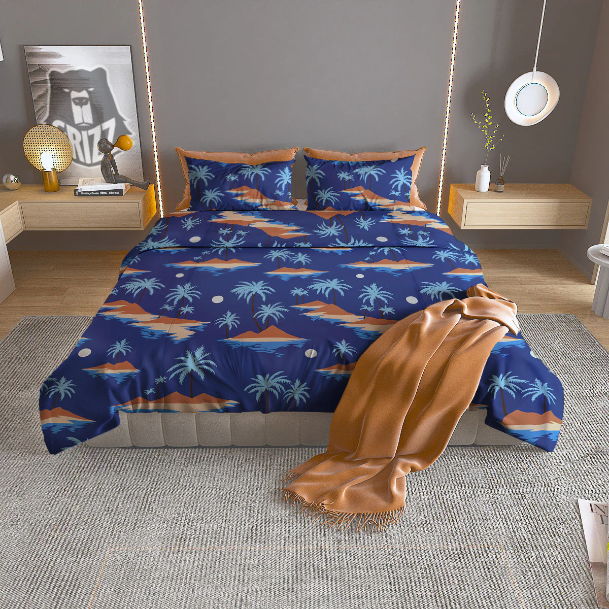 Plam Tree Beach Vintage Print Pattern Duvet Cover Bedding Set