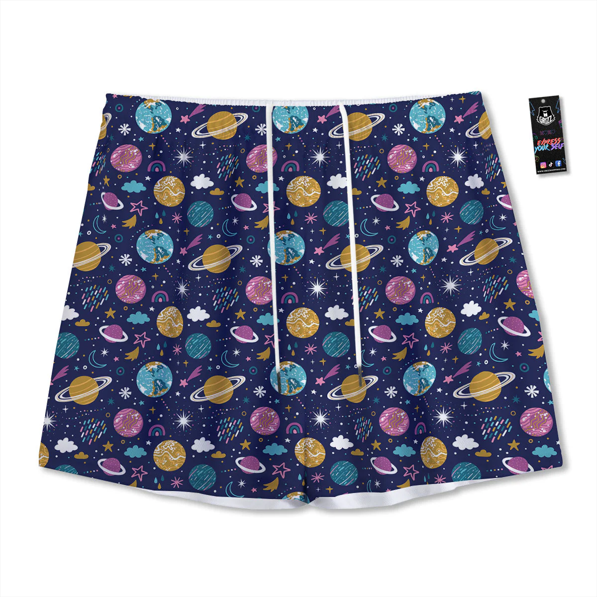 Planets Doodle Print Pattern Mesh Shorts
