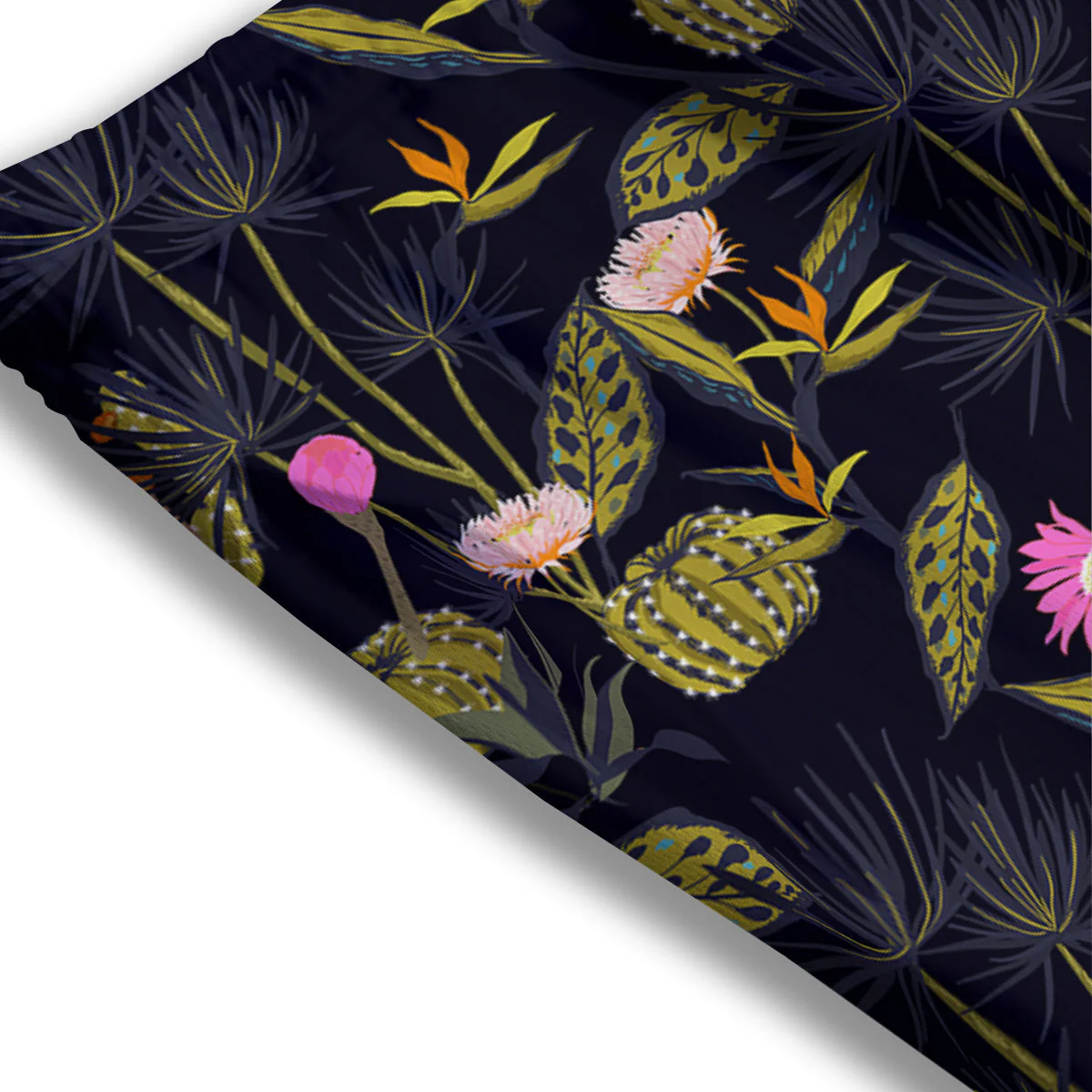 Plant Black Cactus Print Pattern Mesh Shorts - Image 3