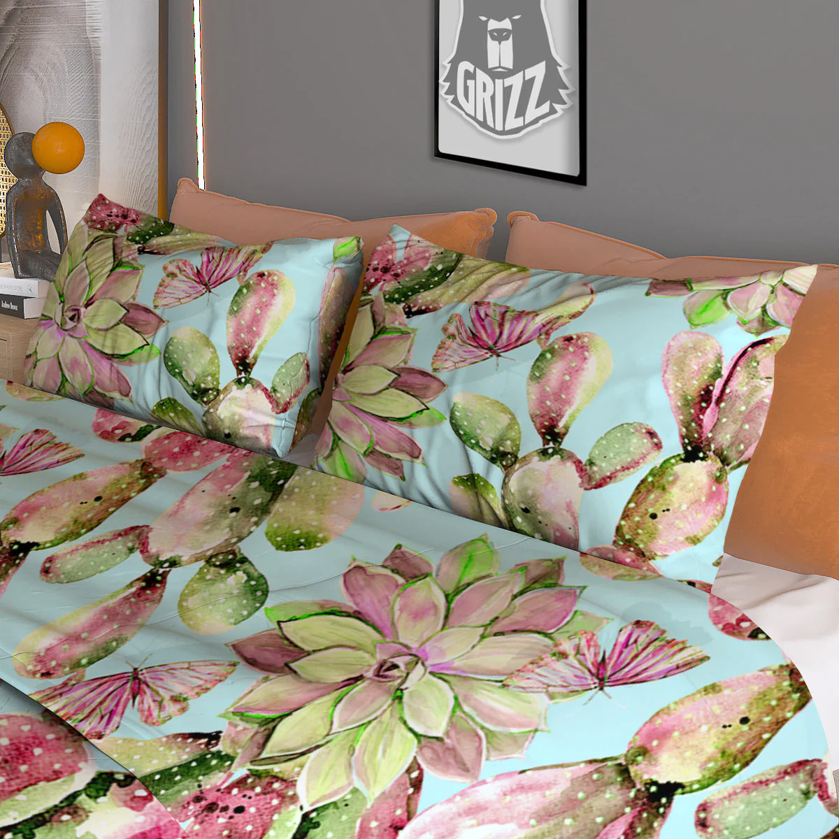 Plant Cactus Watercolor Print Pattern Duvet Cover Bedding Set - Image 3