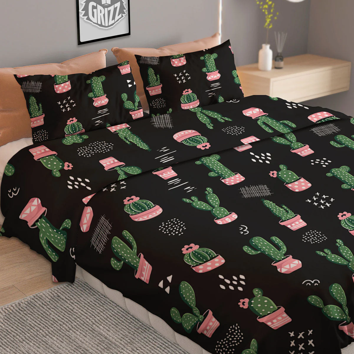 Plant Cute Cactus Print Pattern Duvet Cover Bedding Set - Image 2