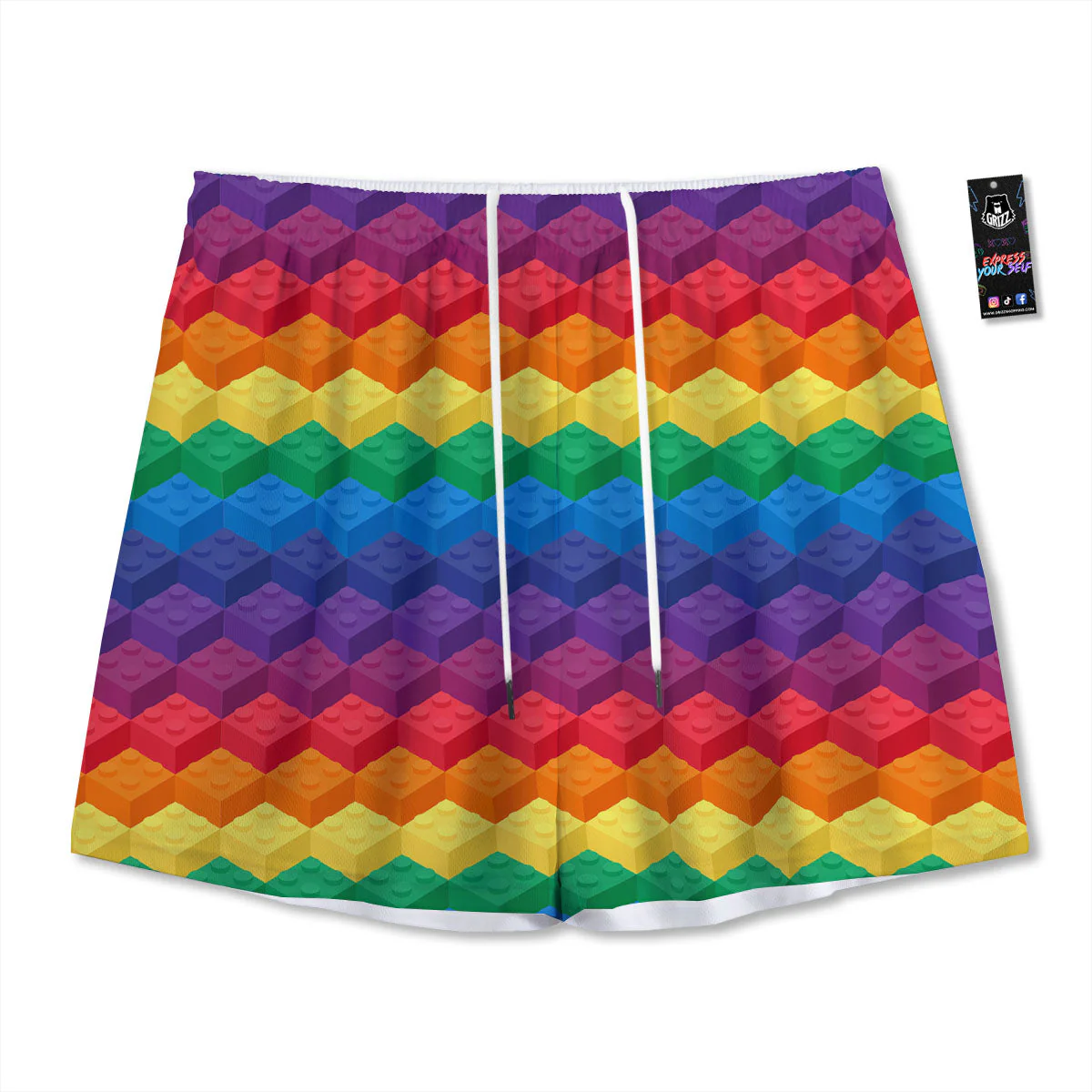 Plastic Blocks Building Print Pattern Mesh Shorts