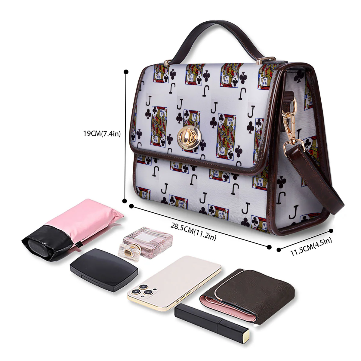 Playing Card Jack Of Clubs Print Pattern Women's Satchel Bag - Image 4
