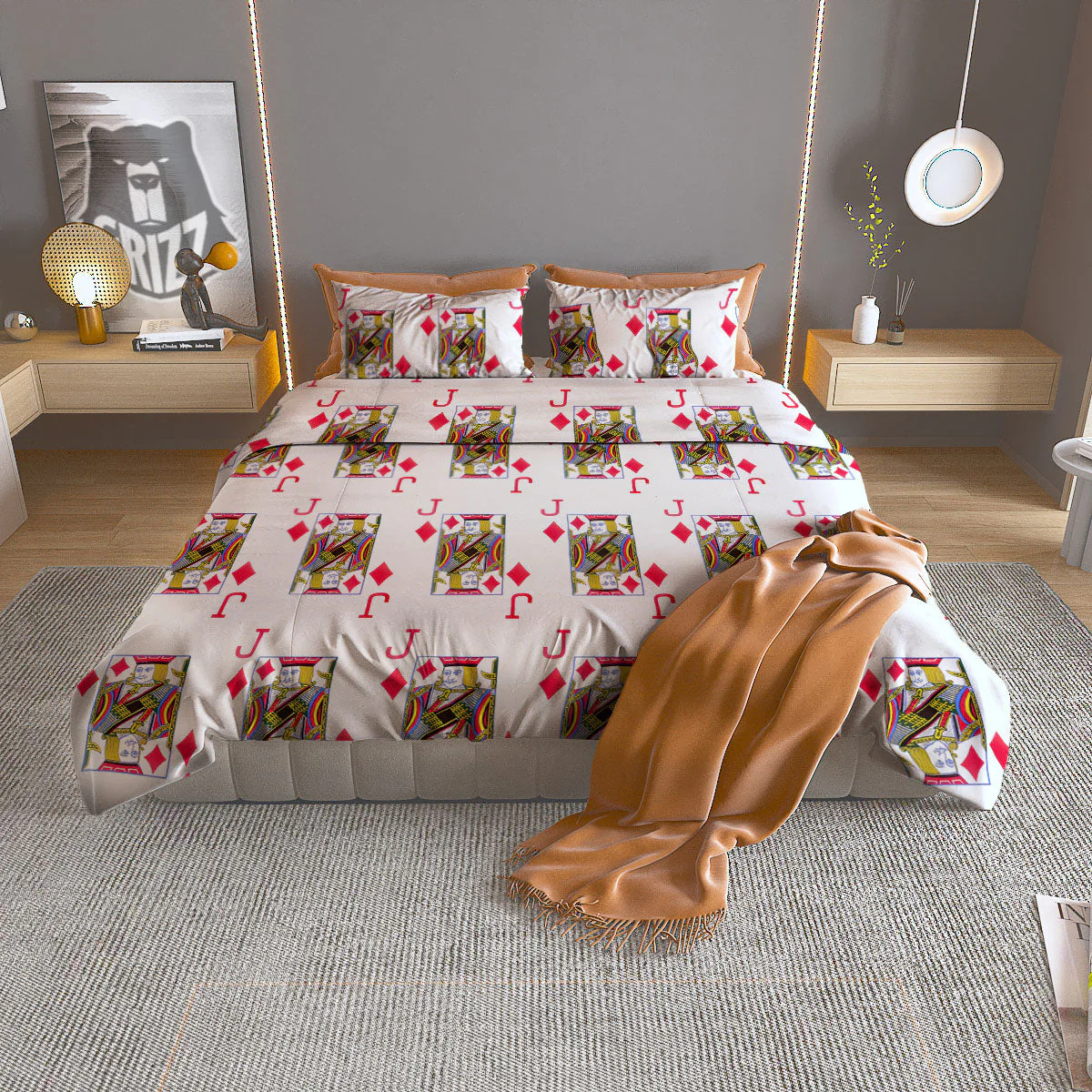 Playing Card Jack Of Diamonds Print Pattern Duvet Cover Bedding Set