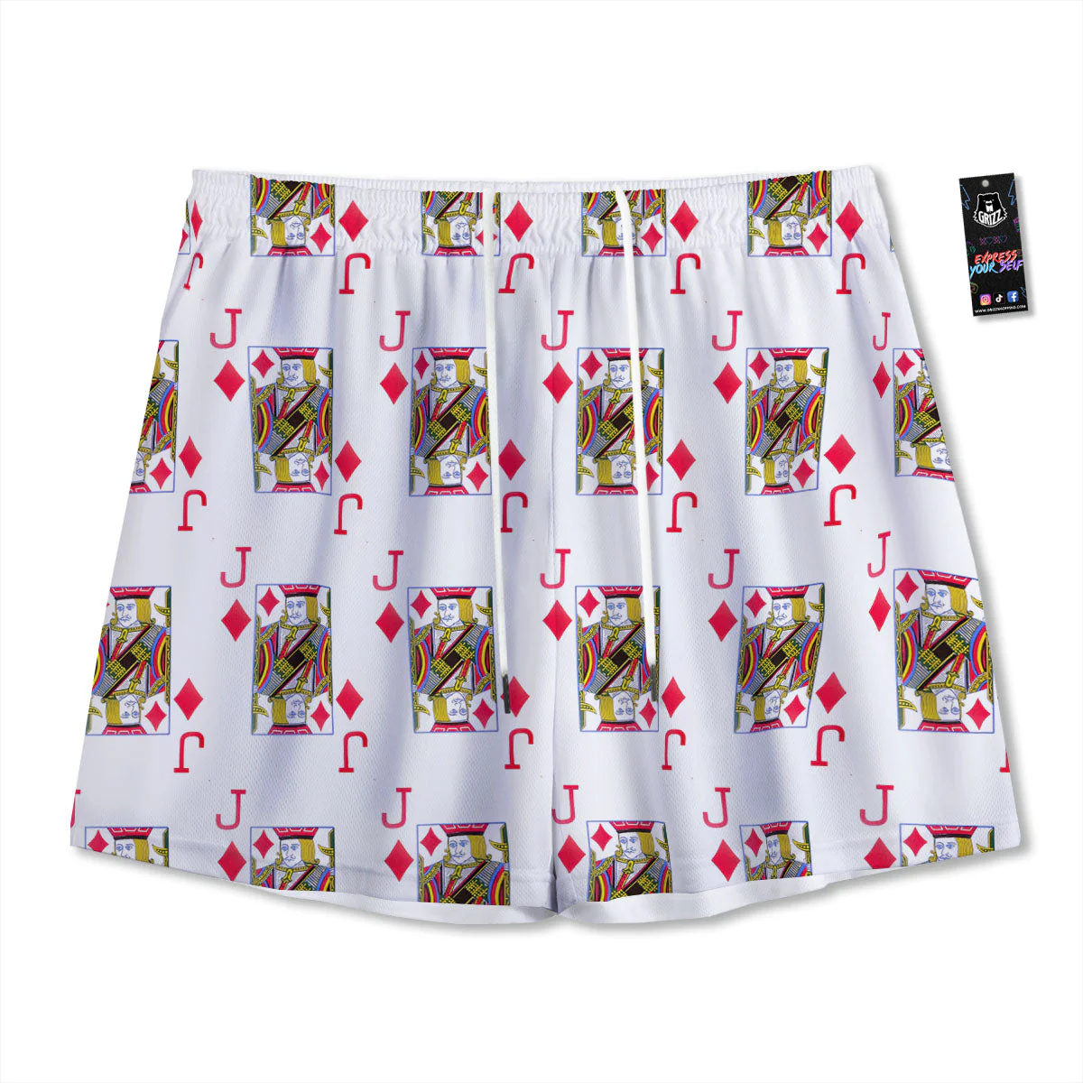 Playing Card Jack Of Diamonds Print Pattern Mesh Shorts