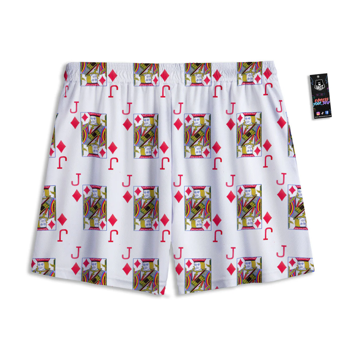 Playing Card Jack Of Diamonds Print Pattern Mesh Shorts - Image 2