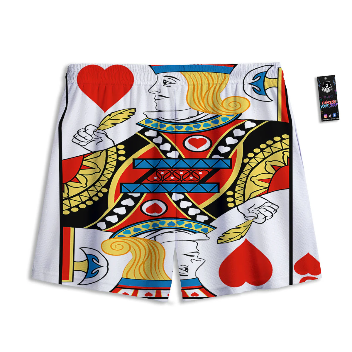 Playing Card Jack Of Hearts Print Mesh Shorts - Image 2