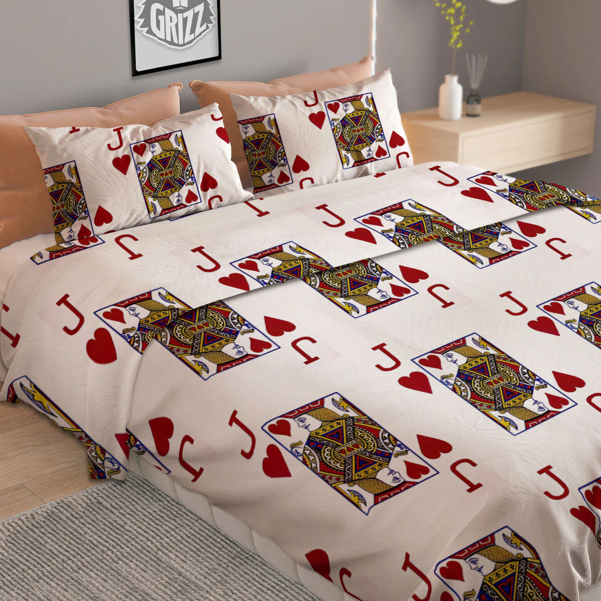 Playing Card Jack Of Hearts Print Pattern Duvet Cover Bedding Set - Image 2