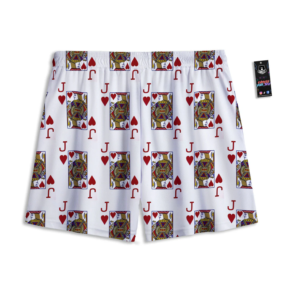 Playing Card Jack Of Hearts Print Pattern Mesh Shorts - Image 2