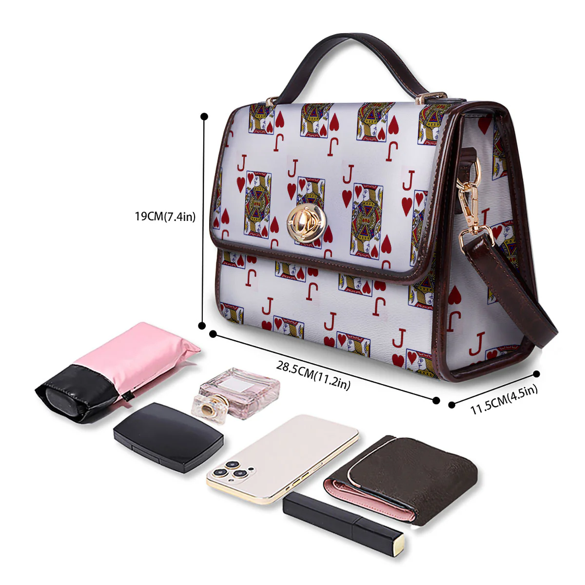 Playing Card Jack Of Hearts Print Pattern Women's Satchel Bag - Image 4