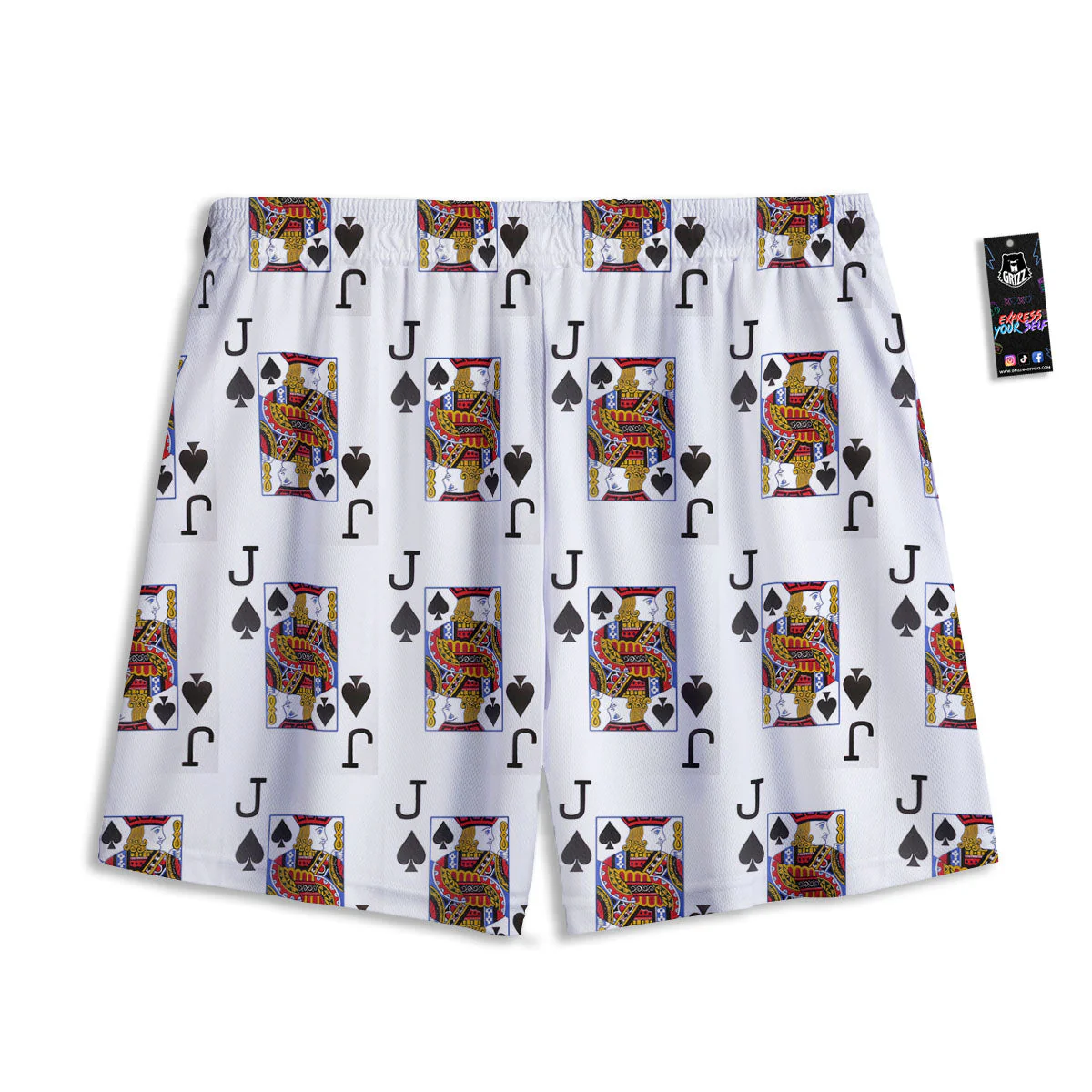 Playing Card Jack Of Spades Print Pattern Mesh Shorts - Image 2