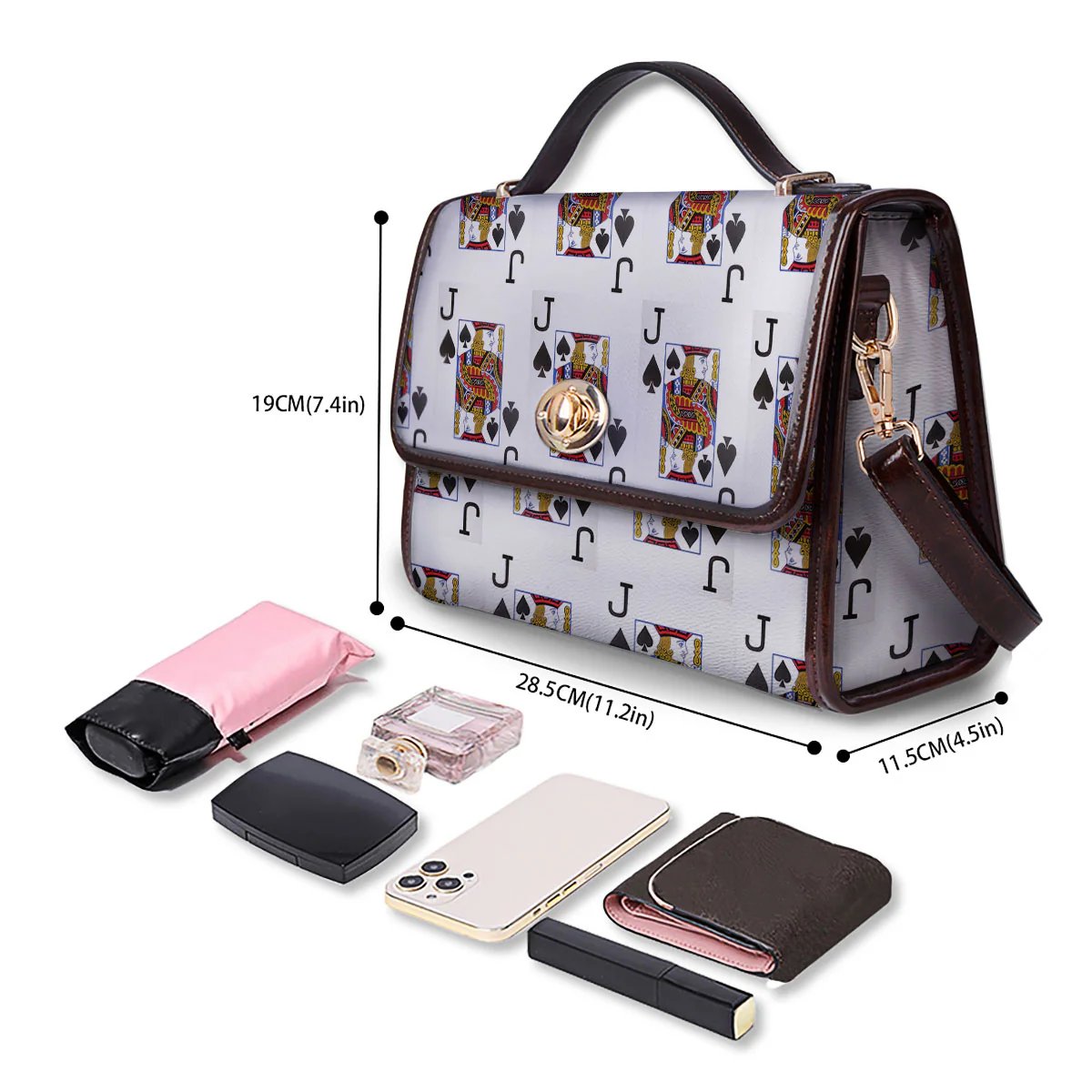 Playing Card Jack Of Spades Print Pattern Women's Satchel Bag - Image 4