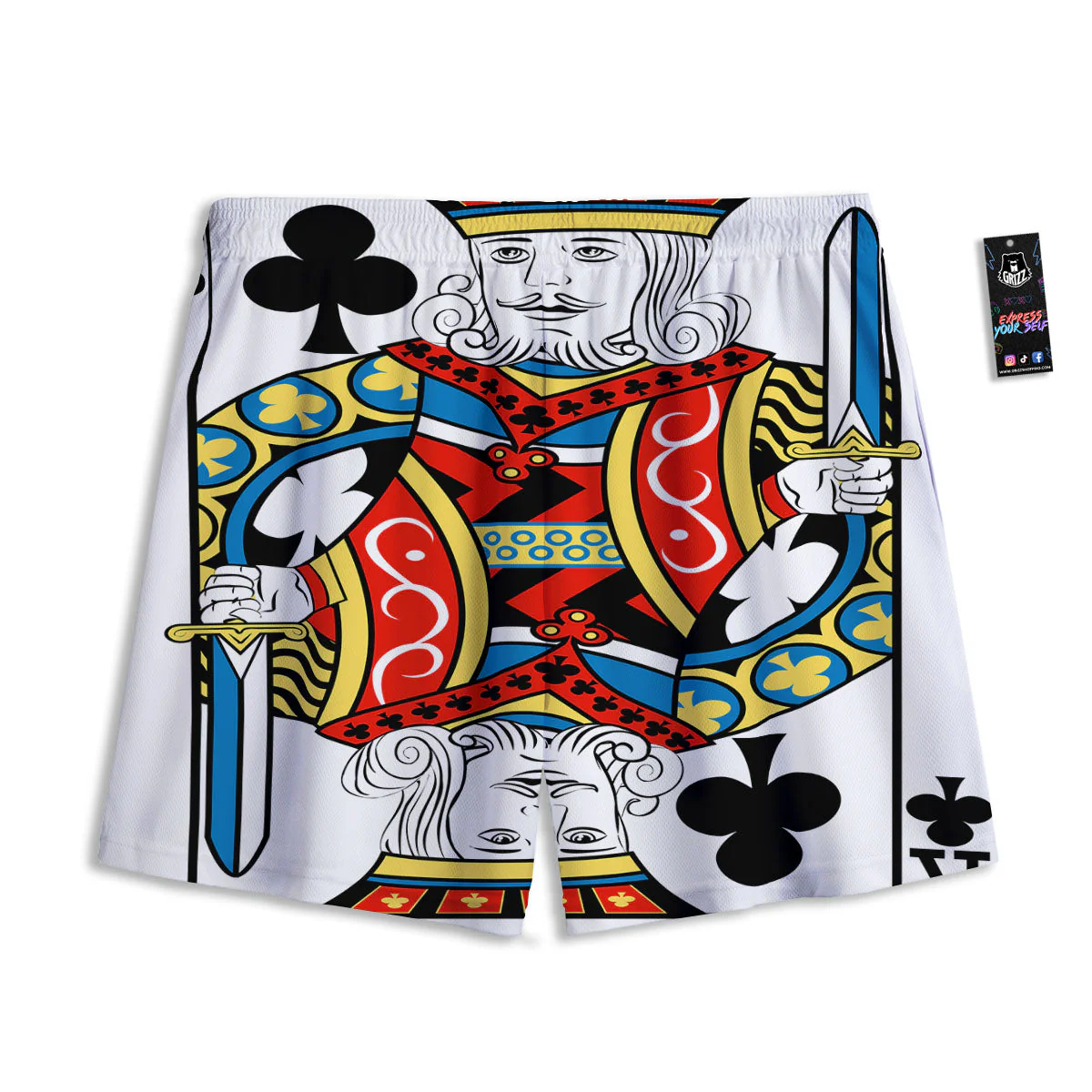Playing Card King Of Clubs Print Mesh Shorts - Image 2