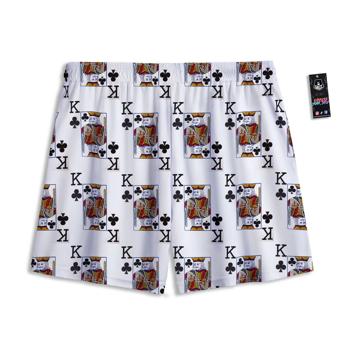 Playing Card King Of Clubs Print Pattern Mesh Shorts - Image 2